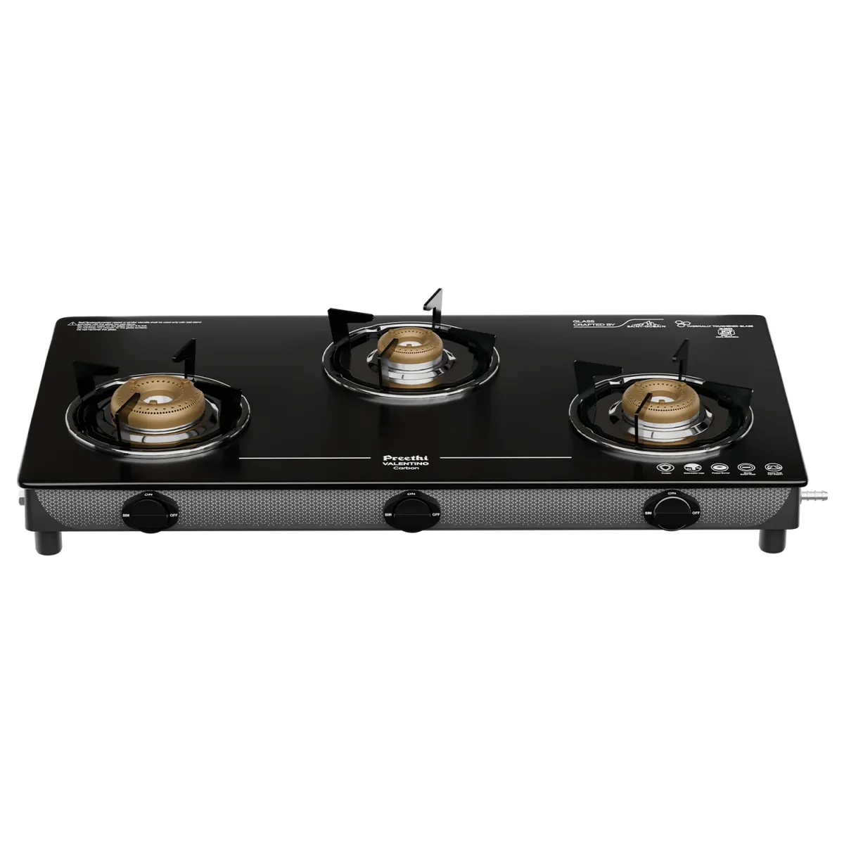 PREETHI VALENTINO CARBON 3 BURNER GAS STOVE