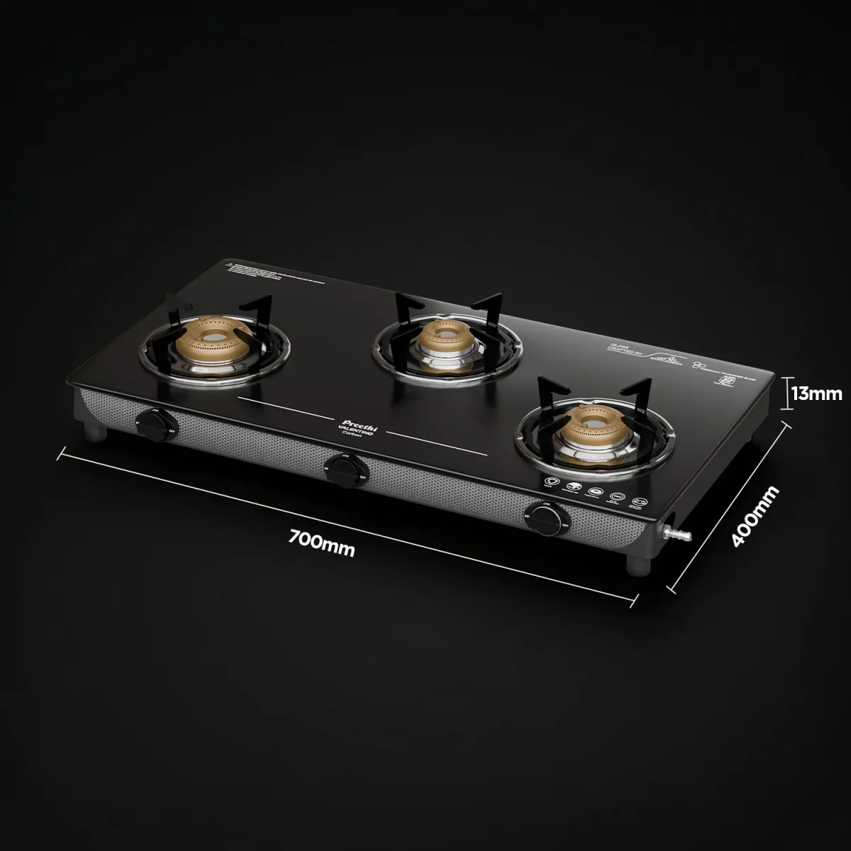 PREETHI VALENTINO CARBON 3 BURNER GAS STOVE