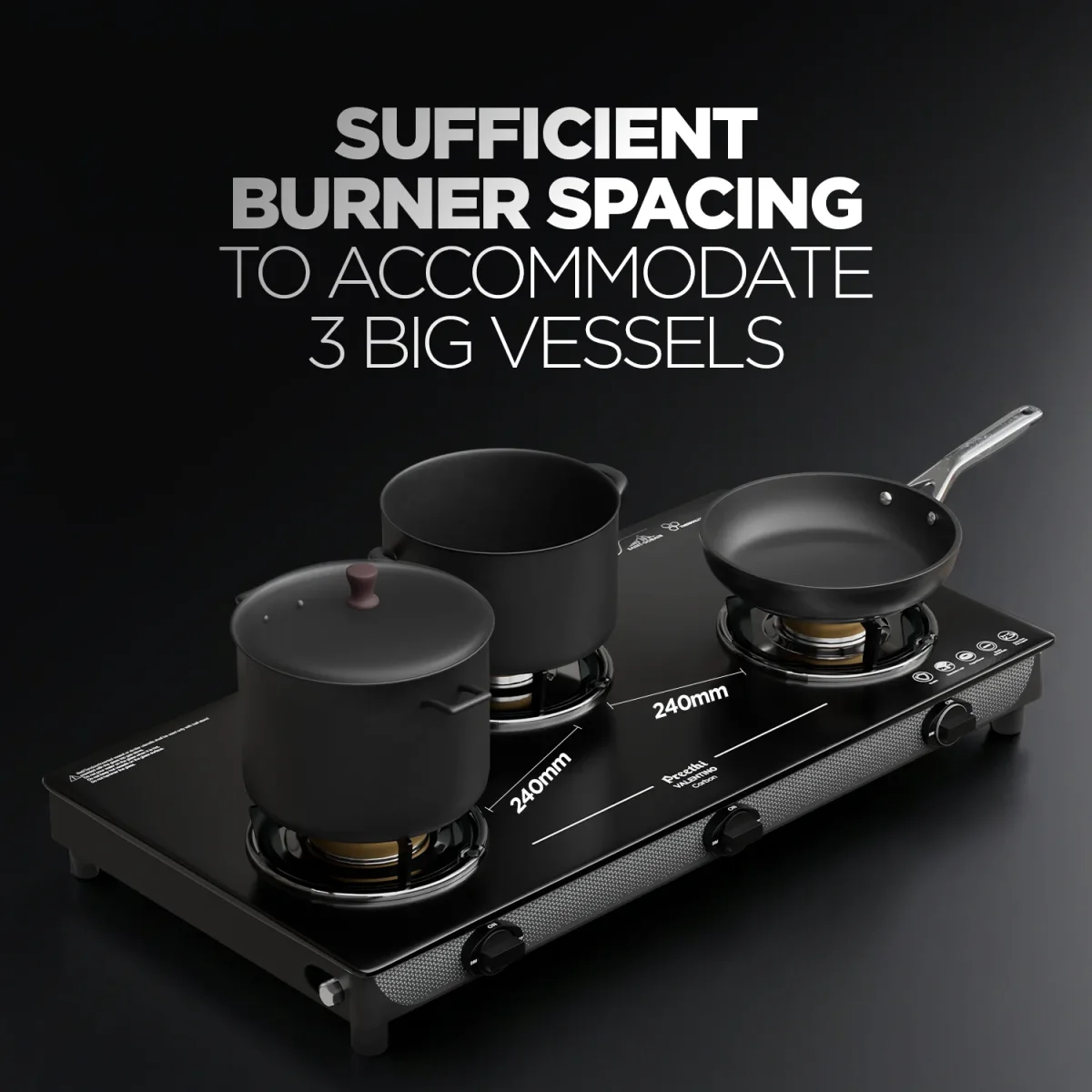 PREETHI VALENTINO CARBON 3 BURNER GAS STOVE
