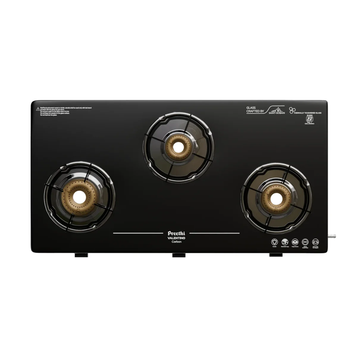 PREETHI VALENTINO CARBON 3 BURNER GAS STOVE