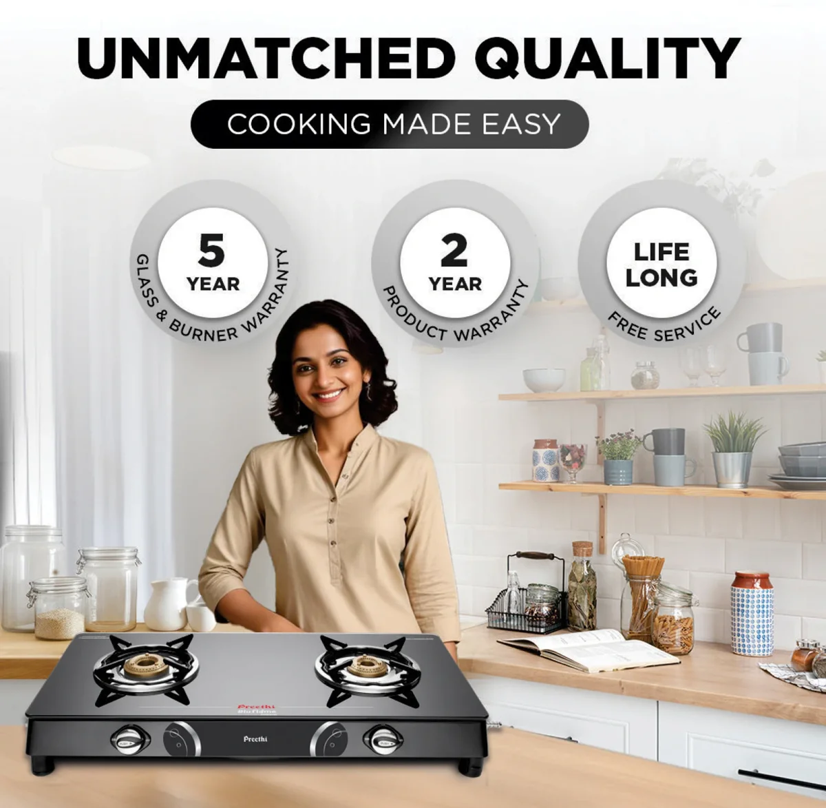 PREETHI BLUFLAME GLEAM 2 BURNER GAS STOVE