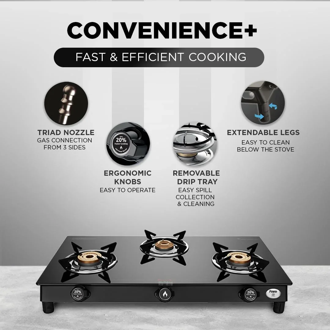 PREETHI SPARKLE POWER DUO 3 BURNER GAS STOVE